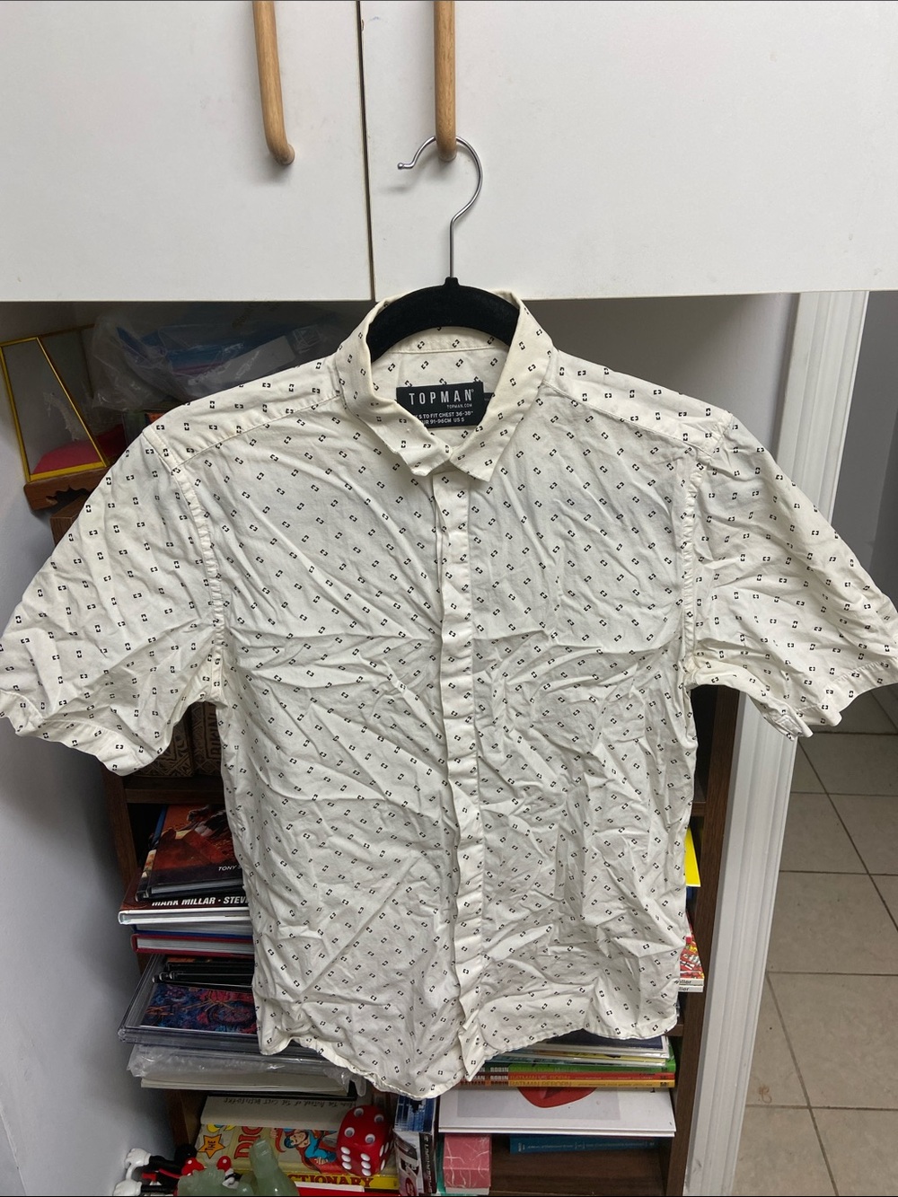 Topman White Short-Sleeve Button-Down Shirt with Small Geo Print